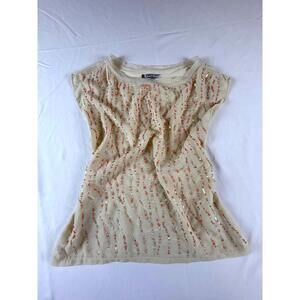 Jennifer Lopez Blouse Womens Medium White Beaded Sequin Cap Sleeve Party Top